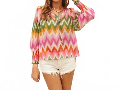 Dress Forum Watermelon Sugar Smocked Neckline Flowy Blouse In Sunset Cosmo In Multi