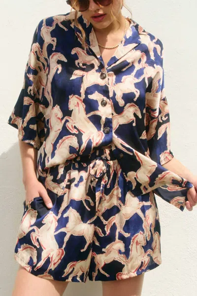 Dress Forum Western Shirt And Shorts Set In Navy Multi In Neutral