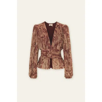 Dress Forum Women's Bloom Plunging Blouse In Burgundy In Brown