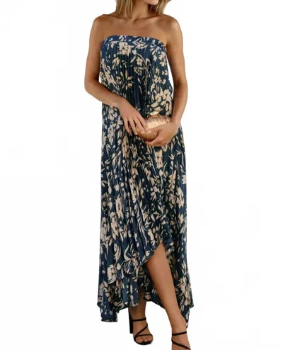 Dress Forum Yaneth Floral Asymmetrical Maxi Dress In Dark Teal In Blue