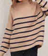 Dress Forum Zoey High Neck Striped Sweater In Taupe/navy Stripes In Multi