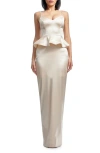 Dress The Population Akiah Satin Gown In Champagne