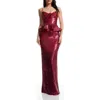 Dress The Population Akiah Sequin Ruffle Column Gown In Burgundy