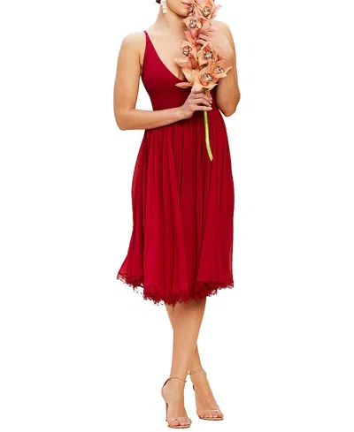 Dress The Population Alicia V-neck Lace Trim Midi Dress In Red