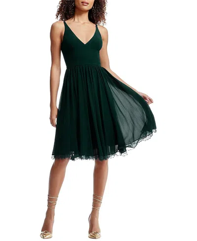 Dress The Population Alicia V-neck Lace Trim Midi Dress In Pine