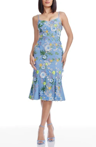 Dress The Population Allona Embroidered Cocktail Dress In Blue