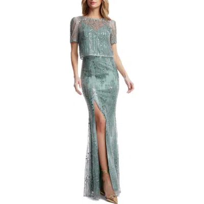 Dress The Population Amanda Sequin Mermaid Gown In Sage Multi