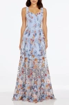 DRESS THE POPULATION ANABEL FLORAL EMBROIDERED CHIFFON GOWN