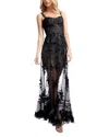 Dress The Population Anabel Sheer Lace Bustier Gown In Black-nude