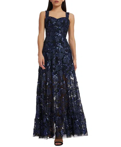 Dress The Population Anabel Sweetheart Neck Floral Sequin Lace A-line Gown In Blue