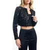 Dress The Population Andra Sequin Open Front Crop Cardigan In Black