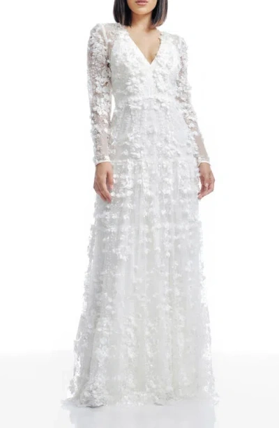 Dress The Population Angelina Long Sleeve Gown In White