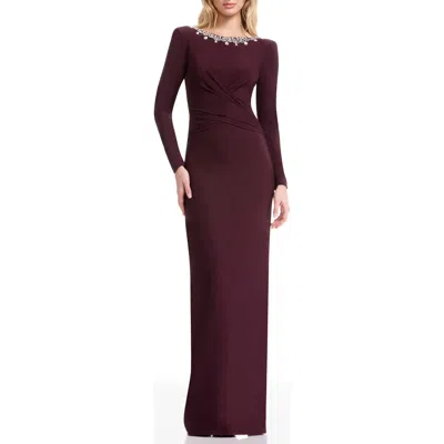 Dress The Population Anne Embellished Long Sleeve Column Gown In Red