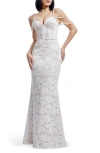 Dress The Population Antoinette Faux Pearl Lace Mermaid Gown In Metallic