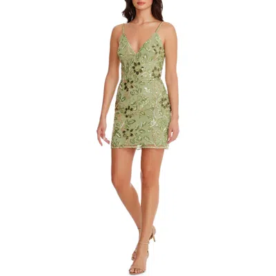 Dress The Population Anya Floral Sequin Minidress In Sage Multi