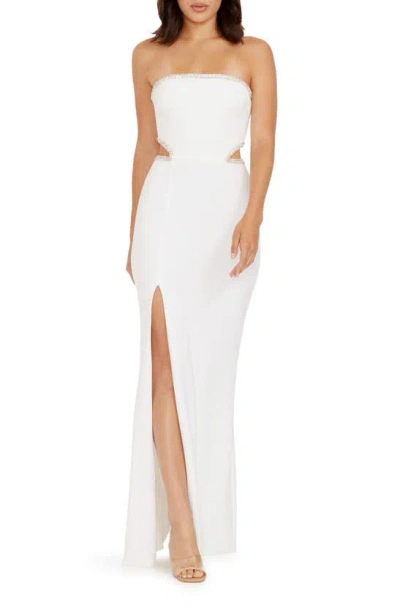 DRESS THE POPULATION ARIANA RHINESTONE TRIM CUTOUT GOWN