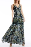 Dress The Population Ariyah Floral Sequin A-line Gown In Black Multi