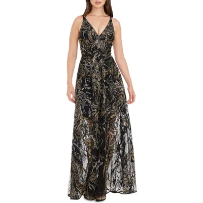 Dress The Population Women's Ariyah Bead-embellished Tulle Gown In Black Multi