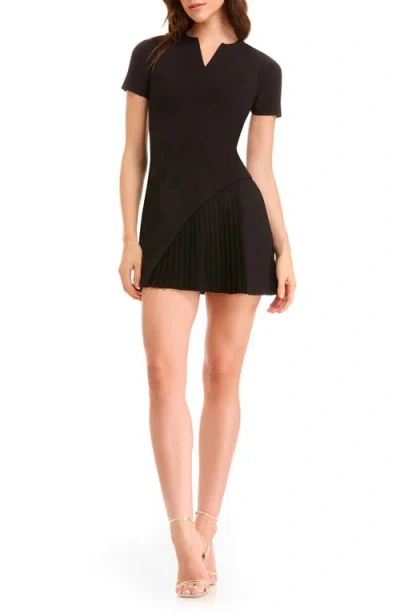 Dress The Population Ashley Pleated Minidress In Black