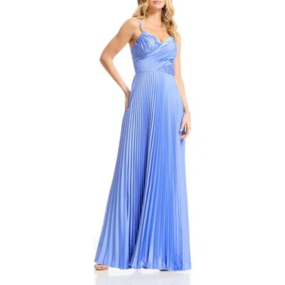 Dress The Population Aspen Pleated Satin Gown In Blue