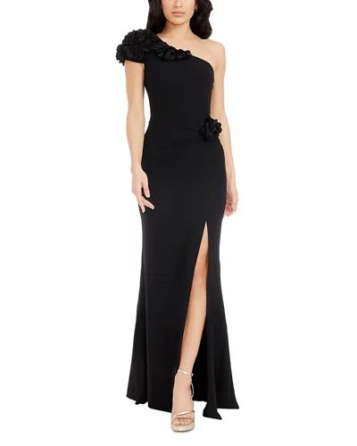 Dress The Population Aubrielle Asymmetric Gown In Black