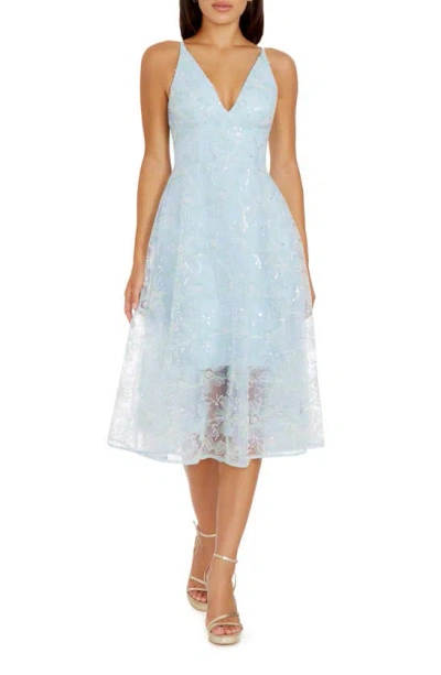 Dress The Population Audrey Beaded Sleeveless Chiffon Dress In Powder Blue Multi