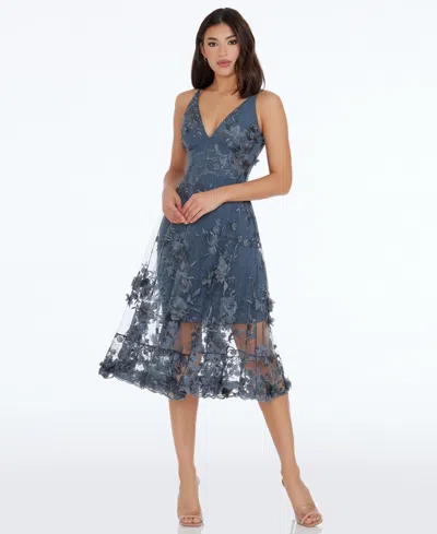 Dress The Population Audrey Floral Applique Lace Dress In Blue