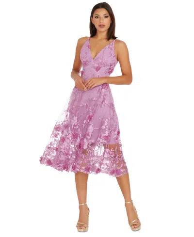 Dress The Population Audrey Floral Applique Lace Dress In Lavender