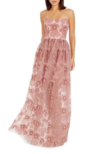 Dress The Population Audrina Beaded Floral Strapless Gown In Multi