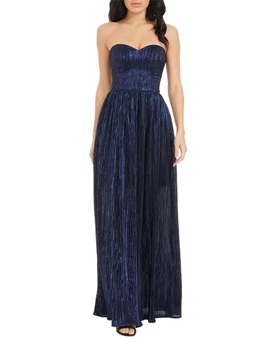 Dress The Population Audrina Plisse Maxi Gown In Midnight Blue