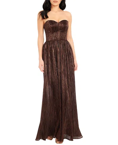 Dress The Population Audrina Plisse Maxi Gown In Mocha