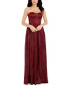 Dress The Population Women's Audrina Red Strapless Pleated Gown In Port