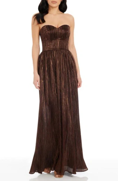 Dress The Population Audrina Strapless Gown In Mocha