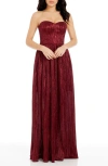 Dress The Population Women's Audrina Red Strapless Pleated Gown In Port