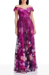 Dress The Population Aurea Floral Print Off The Shoulder Gown In Multi