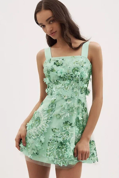 Dress The Population Aurelia Embellished Fit & Flare Mini Dress In Green
