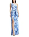 Dress The Population Bella One Shoulder Gown In Cerulean Blue Multi
