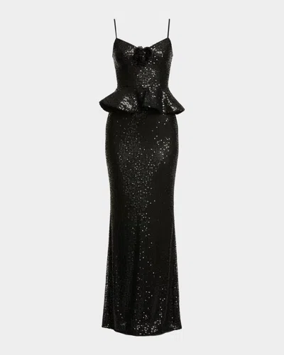 Dress The Population Black Label Akiah Sequin Peplum Bodycon Gown In Black