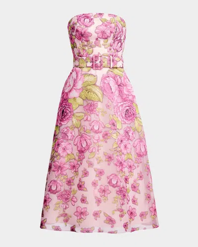 Dress The Population Black Label Allegra Strapless Floral Jacquard Midi Dress In Pink
