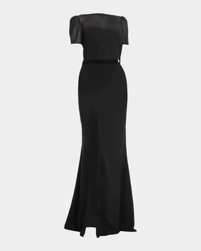 Dress The Population Black Label Amanda Chiffon-draped Mermaid Gown In Black