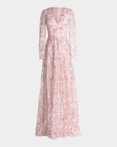 Dress The Population Black Label Angelina Beaded Floral Applique Gown In Soft Pink Multi