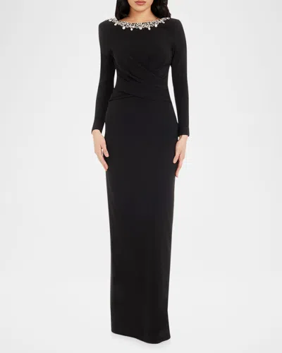 Dress The Population Black Label Anne Crystal-embellished Column Gown In Black