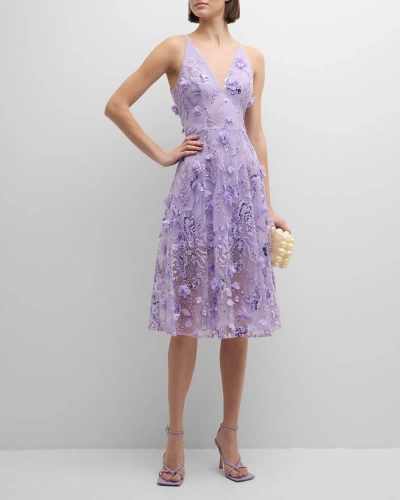Dress The Population Black Label Audrey Sequin Floral-embroidered Midi Dress In Lavender Multi