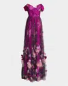 Dress The Population Black Label Aurea Off-shoulder Floral Applique Gown