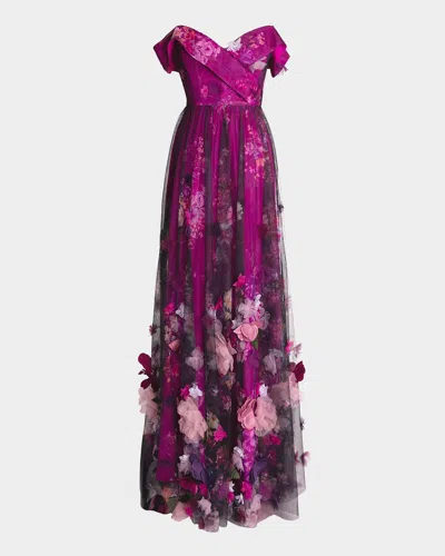 Dress The Population Black Label Aurea Off-shoulder Floral Applique Gown