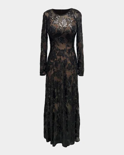 Dress The Population Black Label Ava Floral Sequin Tulle Gown In Black