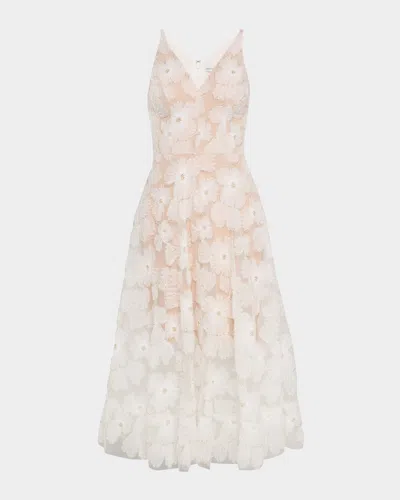 Dress The Population Black Label Blair Beaded Floral Applique Midi Dress In White-nude