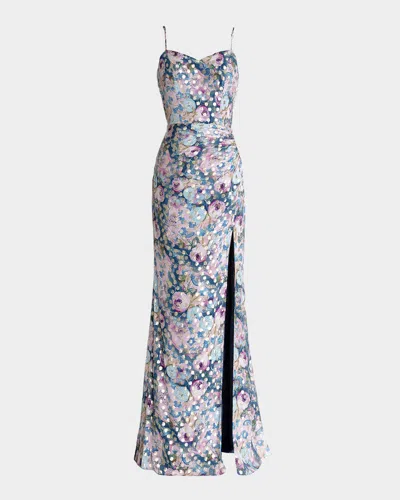 Dress The Population Black Label Brielle Floral-print Sweetheart Gown In Capri Multi