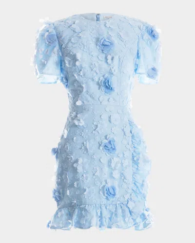 Dress The Population Black Label Brittany Embroidered Floral Applique Mini Dress In Blue