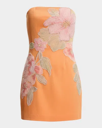 Dress The Population Black Label Camilla Embroidered Strapless Mini Dress In Orange
